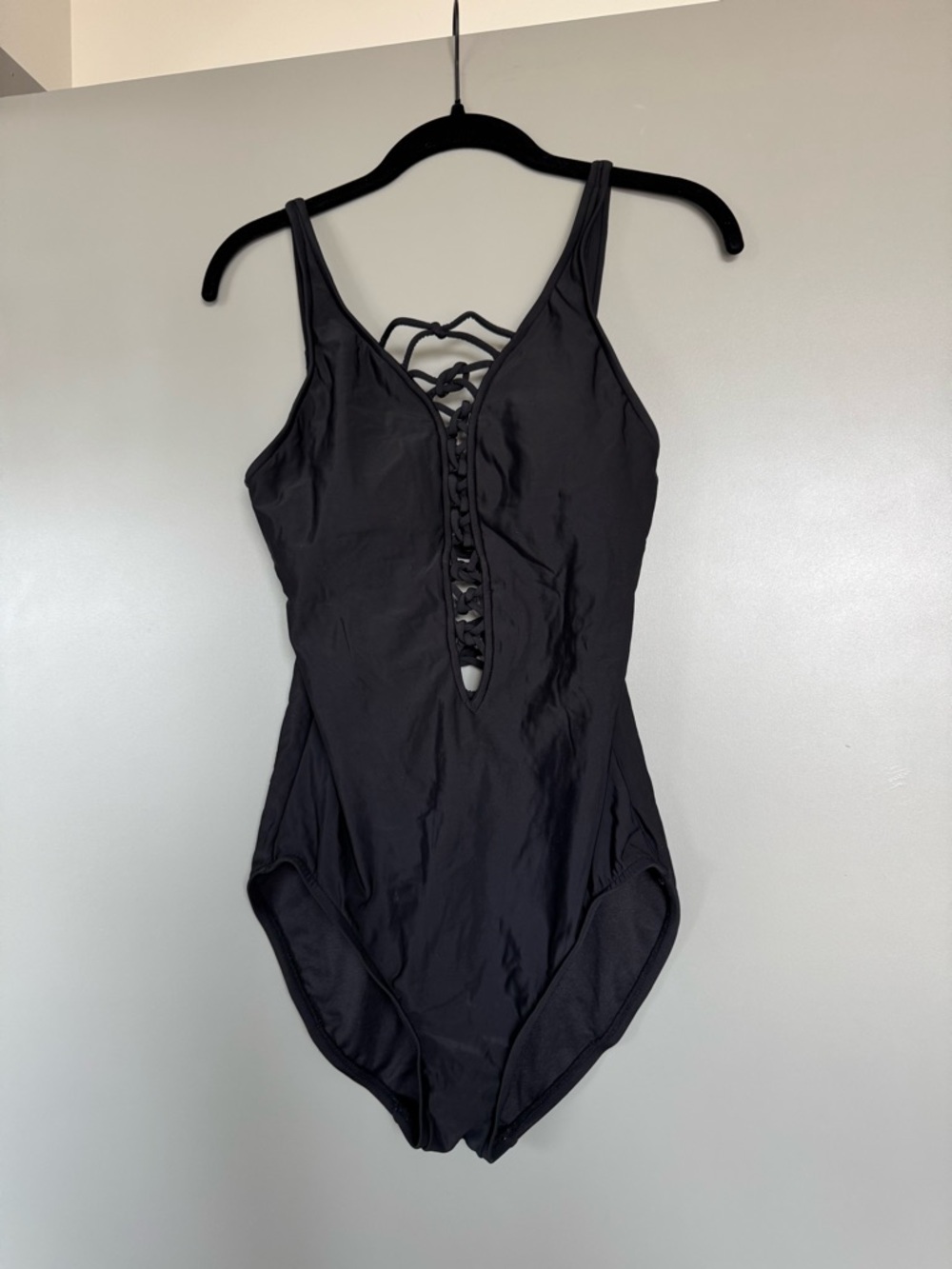 Aqua Green Black One-Piece Swimsuit with Lace-Up Front